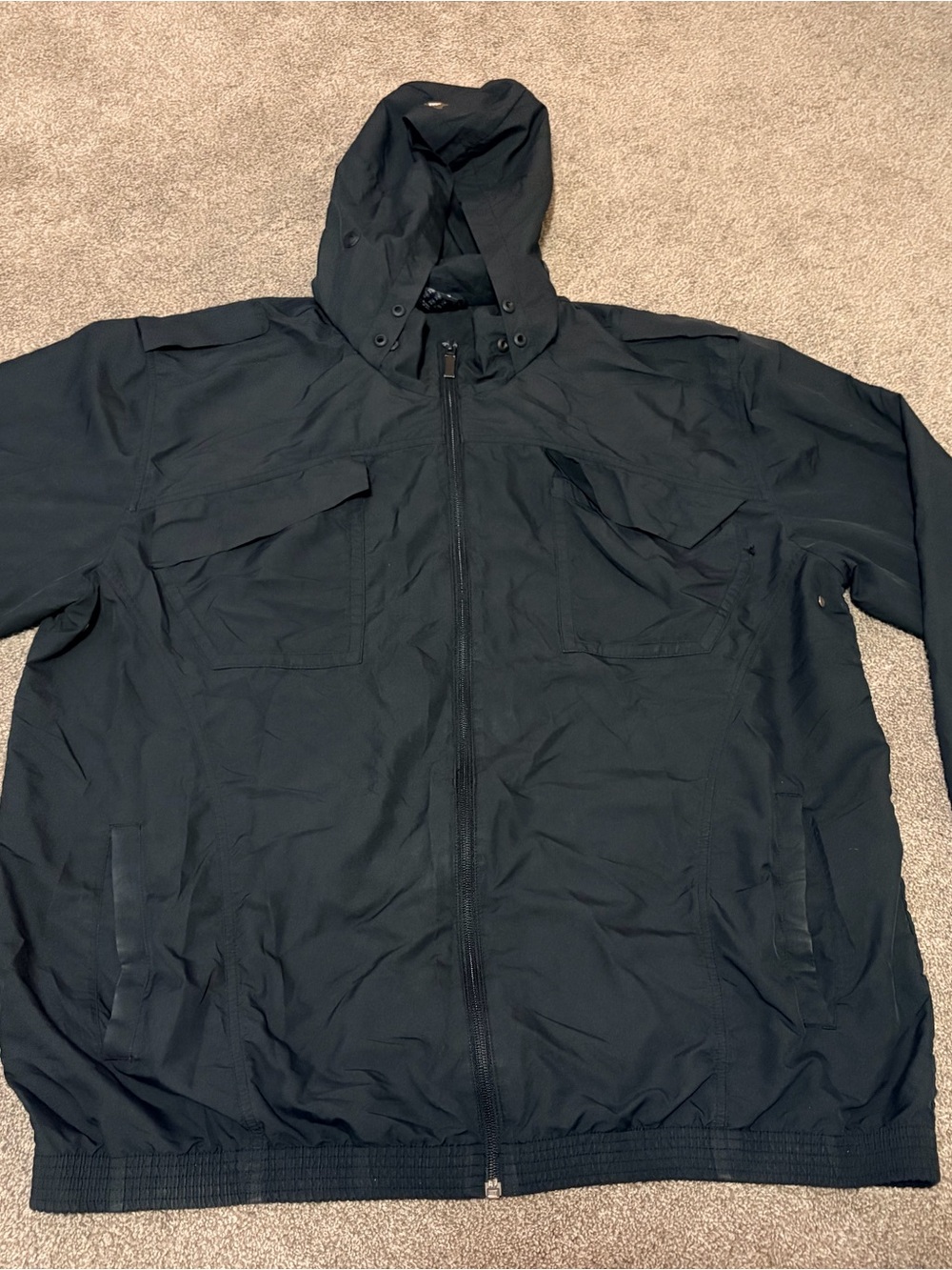 Men's Hooded Black Jacket - Lightweight Zip Front
